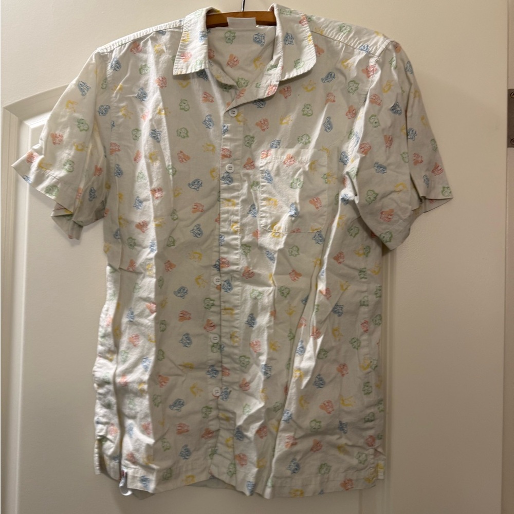 White Pokemon Center button up